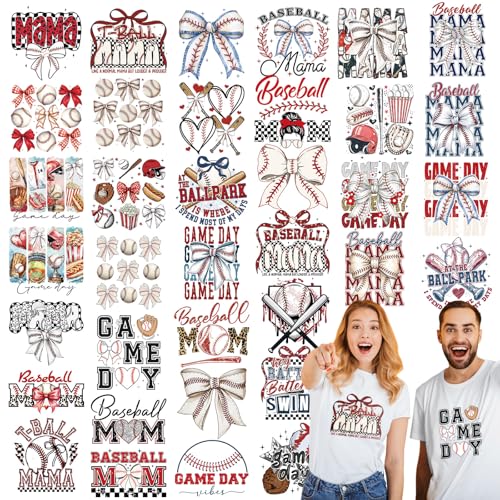 Tellingyou 36 Sheets Iron on Transfers Patches Dtf Ready to Press Vinyl Iron on Patch Embroidered Applique for T Shirt Jacket Pillow Covers Backpack Hoodies DIY Decorations(Baseball) - Image 1