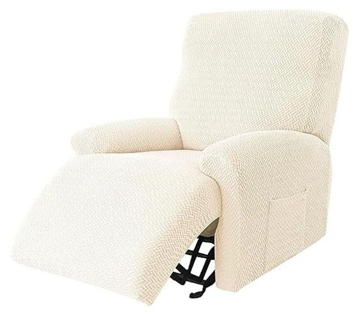 عام 4-قطعة كرسي لونغ مجموعة تمتد أريكة الشريحة كرسي لونغ غطاء 1-مقاعد أريكة حامي لينة غطاء الأثاث مع مرونة غطاء نمط الجاكار (البيج) - Image 1