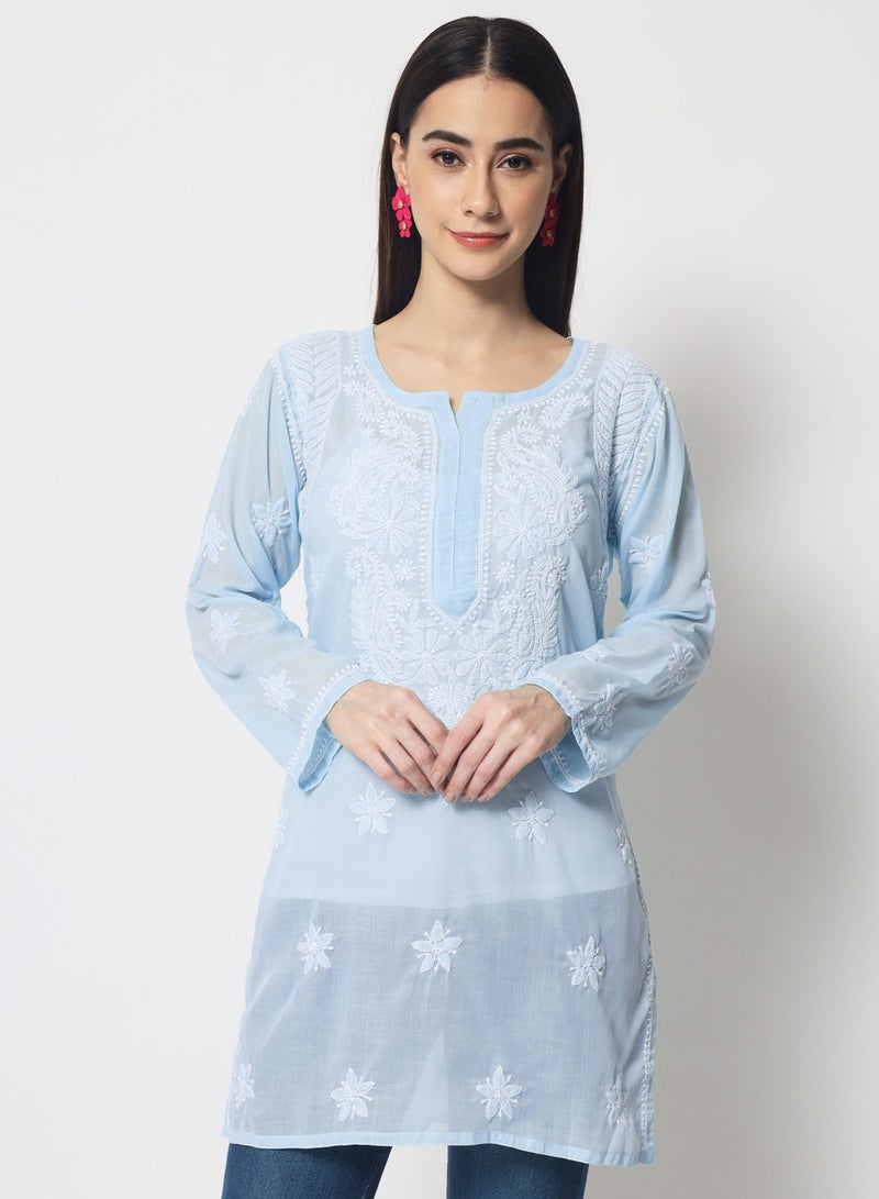 Alaya Hand Embroidered Chikankari Cotton Straight Kurti-AL3595 - Image 1