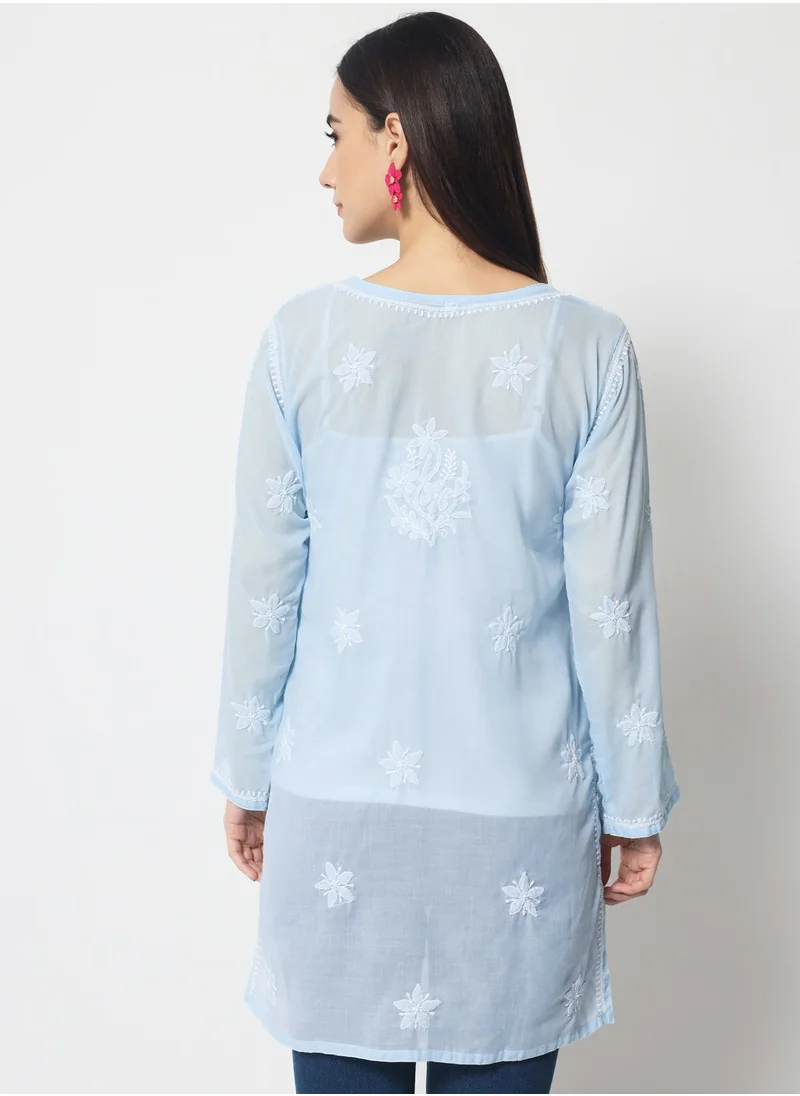 Alaya Hand Embroidered Chikankari Cotton Straight Kurti-AL3595