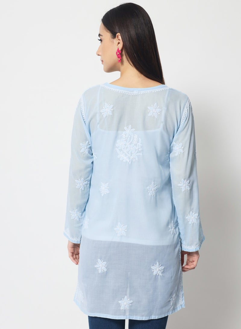 Alaya Hand Embroidered Chikankari Cotton Straight Kurti-AL3595 - Image 2