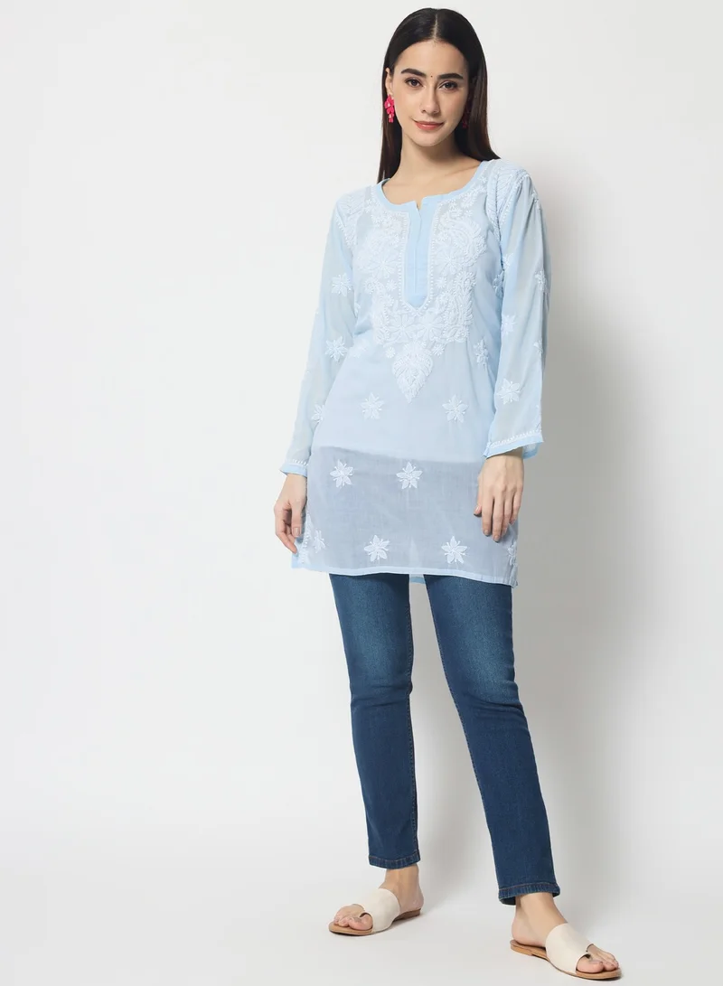 Alaya Hand Embroidered Chikankari Cotton Straight Kurti-AL3595