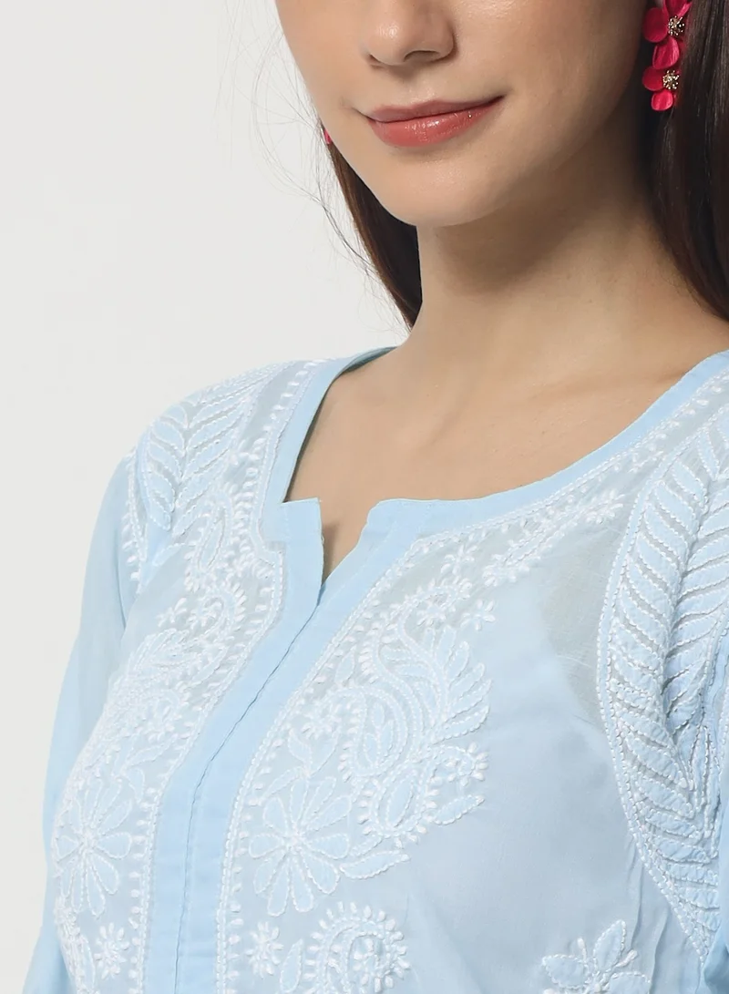 Alaya Hand Embroidered Chikankari Cotton Straight Kurti-AL3595