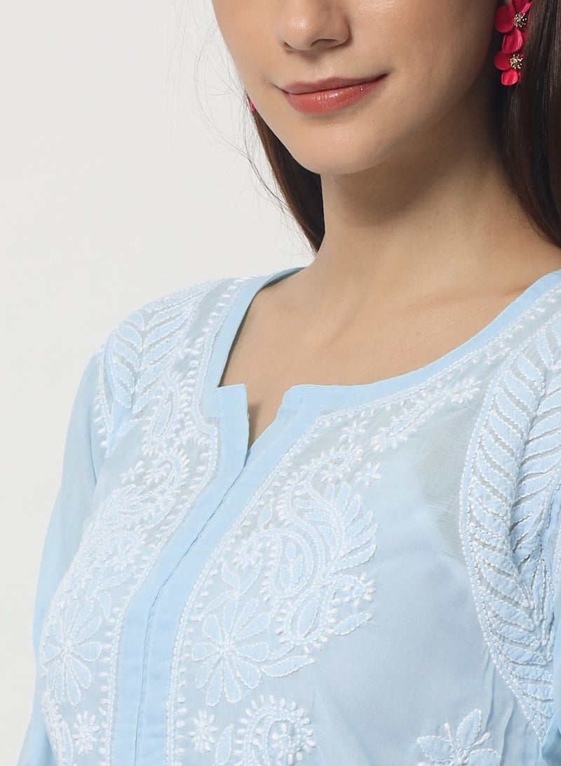Alaya Hand Embroidered Chikankari Cotton Straight Kurti-AL3595 - Image 5