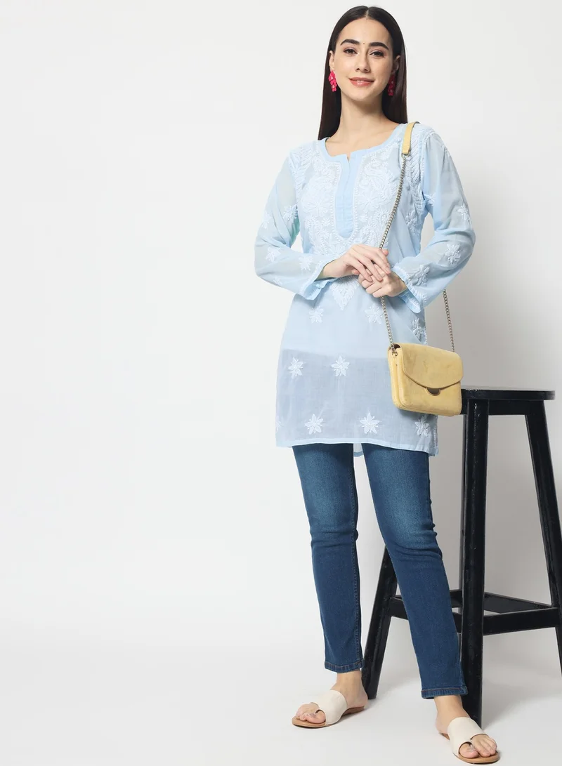 Alaya Hand Embroidered Chikankari Cotton Straight Kurti-AL3595