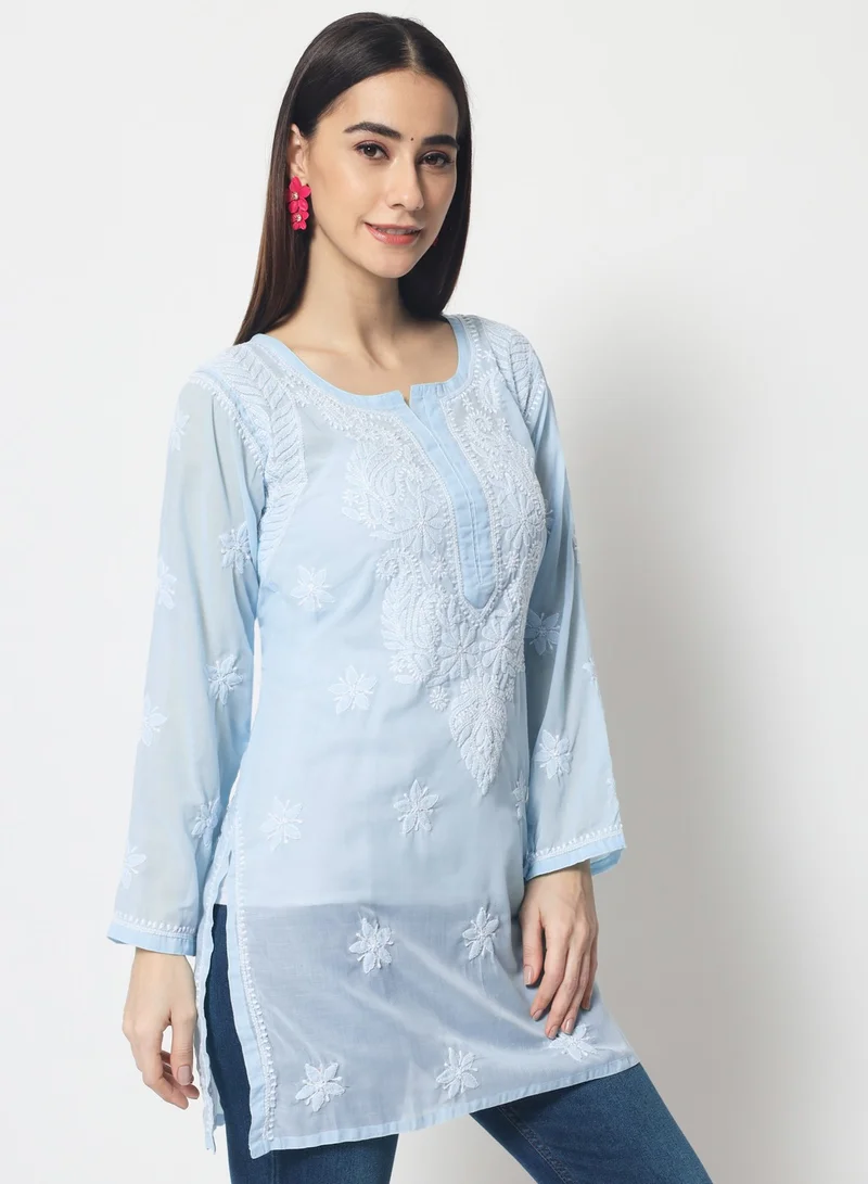 Alaya Hand Embroidered Chikankari Cotton Straight Kurti-AL3595