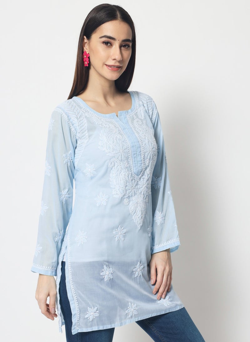 Alaya Hand Embroidered Chikankari Cotton Straight Kurti-AL3595 - Image 3