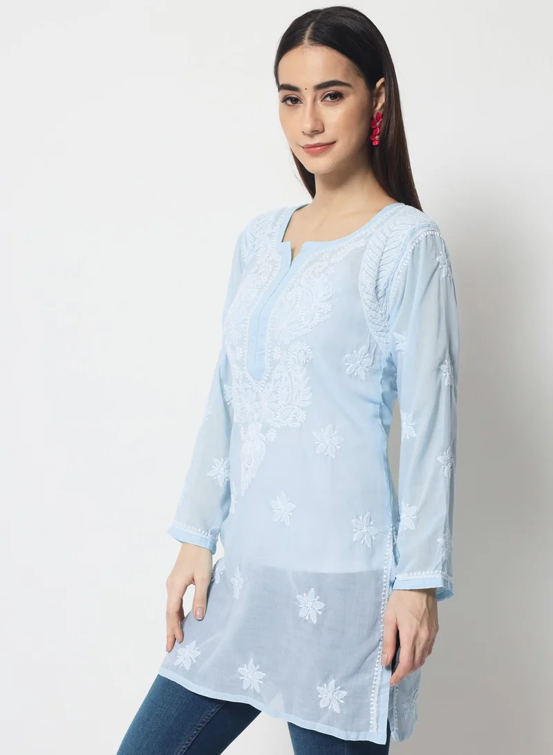 Alaya Hand Embroidered Chikankari Cotton Straight Kurti-AL3595