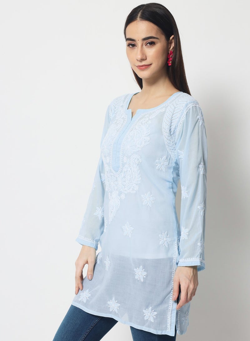 Alaya Hand Embroidered Chikankari Cotton Straight Kurti-AL3595 - Image 4