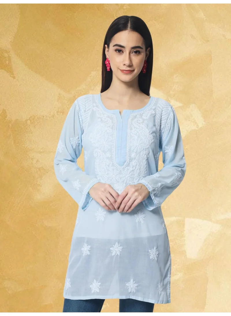 الايا كرتي قطن مطرز شيكانكاري مستقيم