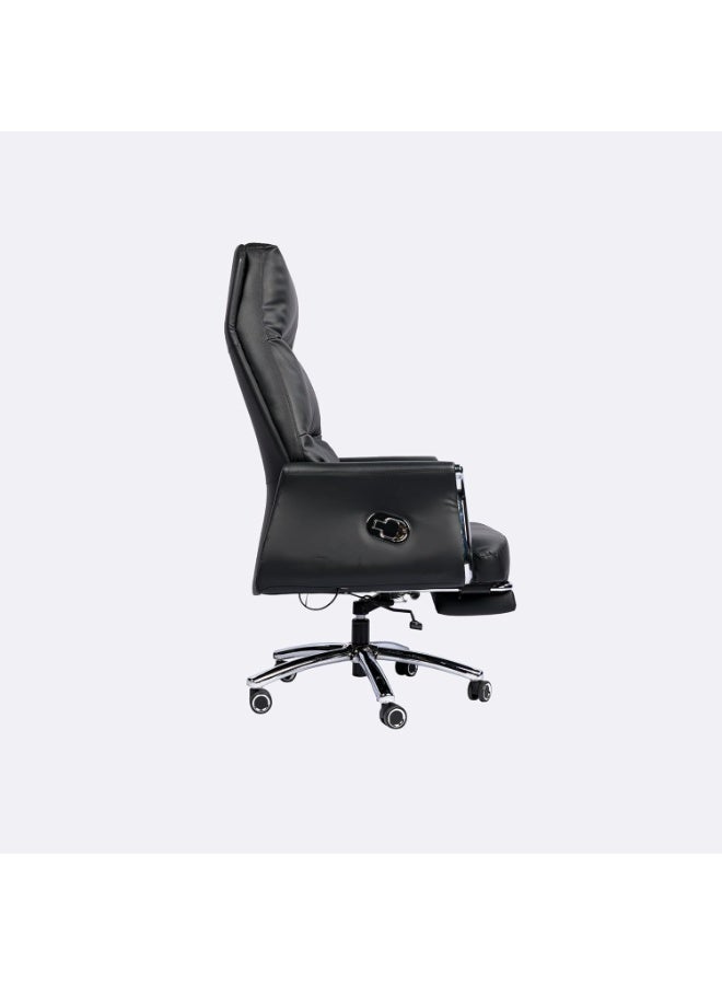 MOMENT MOMENT Executive Reclining Office Chair, Ergonomic High Back, Black Leather with Chrome Base, Adjustable Height - Image 2
