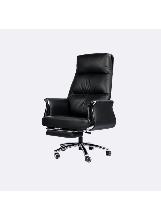 MOMENT MOMENT Executive Reclining Office Chair, Ergonomic High Back, Black Leather with Chrome Base, Adjustable Height - Image 3