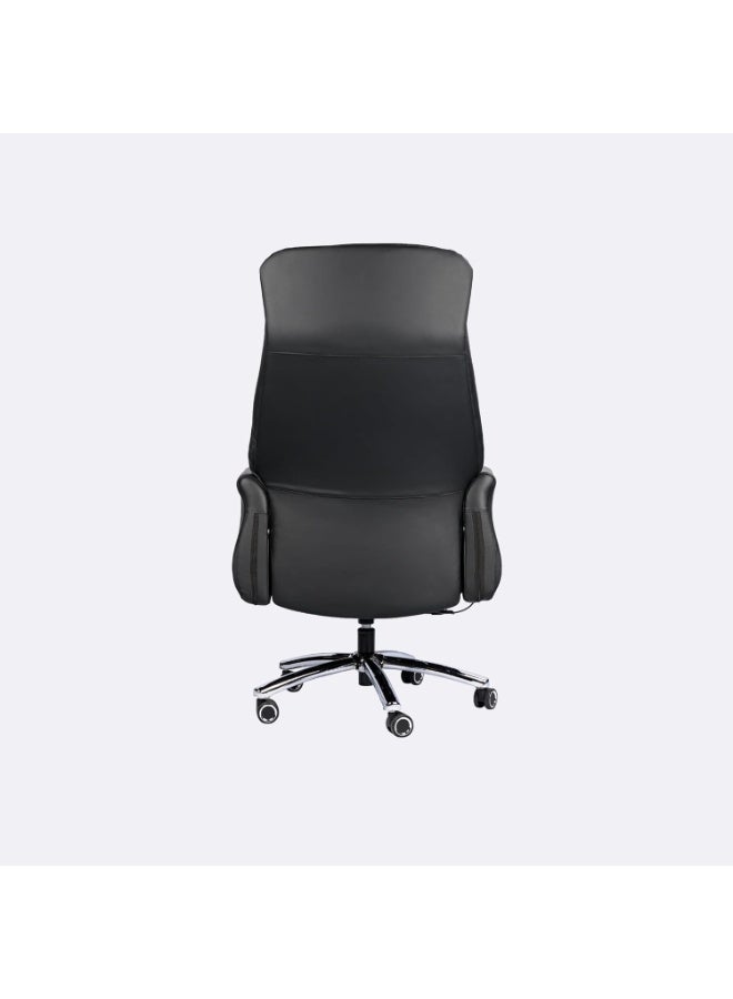 MOMENT MOMENT Executive Reclining Office Chair, Ergonomic High Back, Black Leather with Chrome Base, Adjustable Height - Image 5