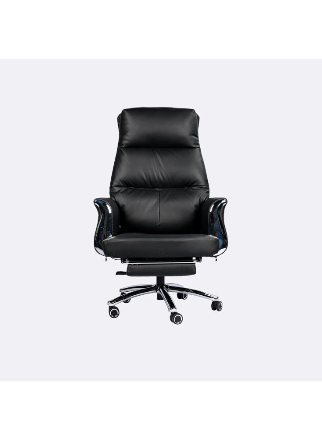 MOMENT MOMENT Executive Reclining Office Chair, Ergonomic High Back, Black Leather with Chrome Base, Adjustable Height - Image 1