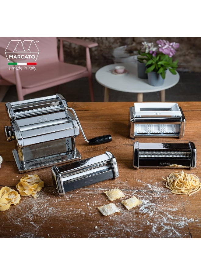 MARCATO Manual Pasta Machine With Ravioli, Chrome Steel, Silver, 20 X 20.7 X 15.5 Cm  - Image 1
