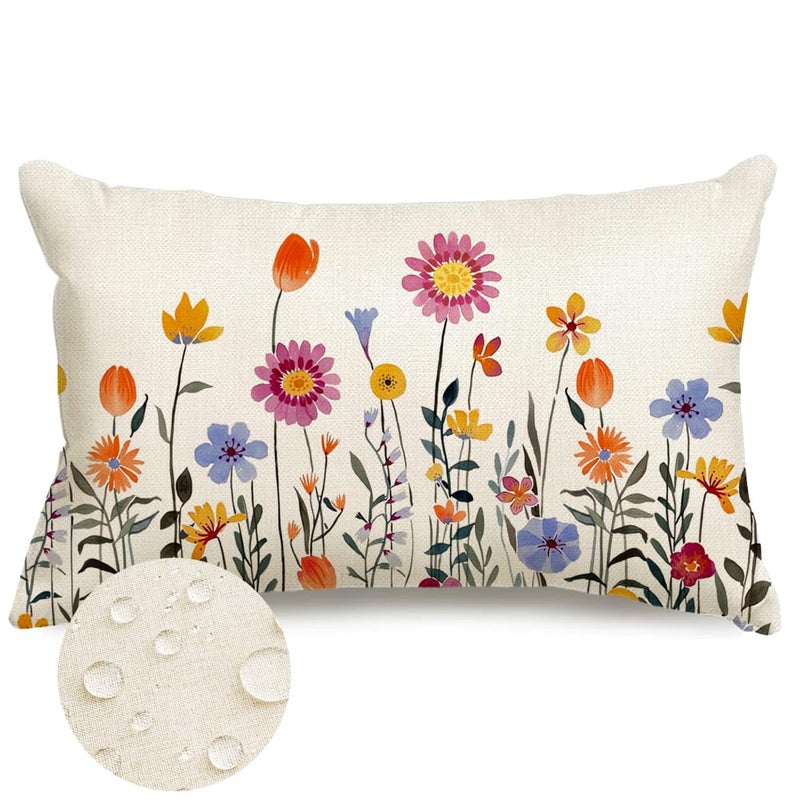 RABUSOFA Spring Summer Outdoor Pillow Covers 12x20 Inch,Flowers Daisy Lumbar Decorative Outdoor Pillows Waterproof Decorations for Couch Patio Furniture - Image 1