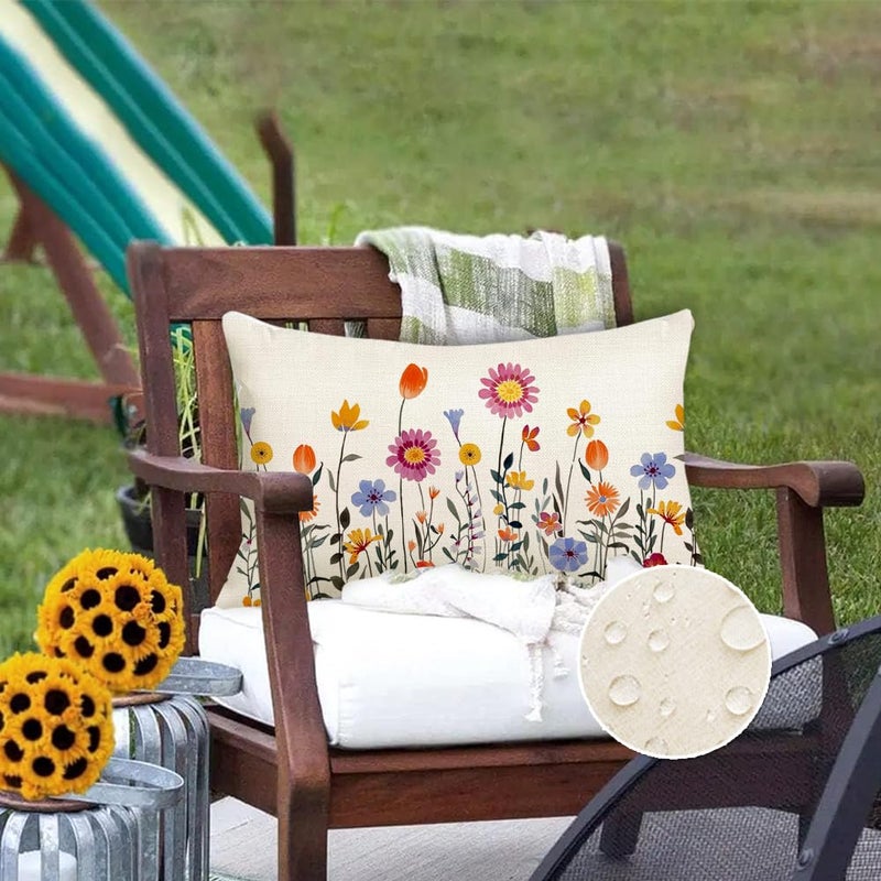 RABUSOFA Spring Summer Outdoor Pillow Covers 12x20 Inch,Flowers Daisy Lumbar Decorative Outdoor Pillows Waterproof Decorations for Couch Patio Furniture - Image 3