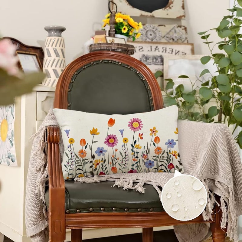 RABUSOFA Spring Summer Outdoor Pillow Covers 12x20 Inch,Flowers Daisy Lumbar Decorative Outdoor Pillows Waterproof Decorations for Couch Patio Furniture - Image 4