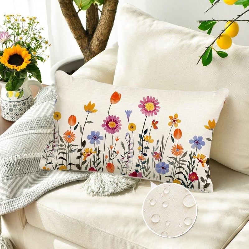 RABUSOFA Spring Summer Outdoor Pillow Covers 12x20 Inch,Flowers Daisy Lumbar Decorative Outdoor Pillows Waterproof Decorations for Couch Patio Furniture - Image 2