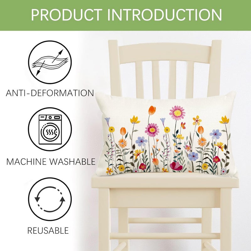 RABUSOFA Spring Summer Outdoor Pillow Covers 12x20 Inch,Flowers Daisy Lumbar Decorative Outdoor Pillows Waterproof Decorations for Couch Patio Furniture - Image 5