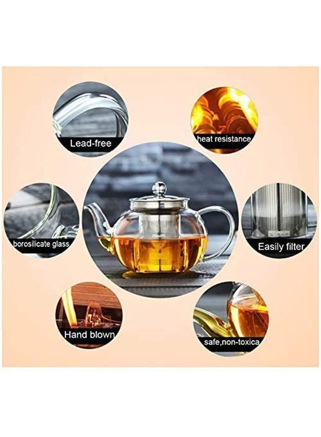 Borosilicate Teapot With Heat Resistant Stainless Steel Infuser Tea Pot Clear/Silver 800ml