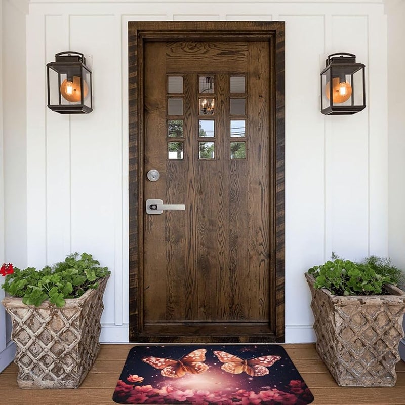 حصيرة باب فانتازيا فراشتين PHAYAH مقاس 16×24 بوصة للداخل والخارج، زينة للباحة والجراج والشرفة - Image 1