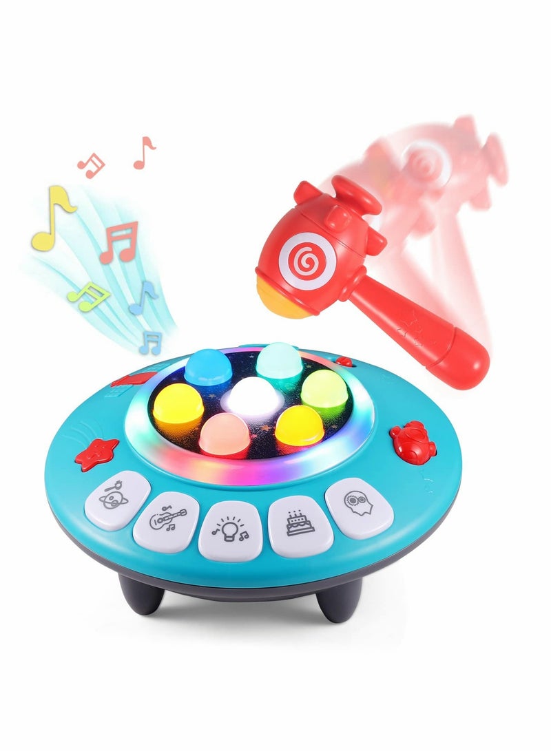SYOSI 8-in-1 Musial Pounding Board Baby Boy Toys Light-Up UFO Spaceship Hammer Educational Game for Toddler Fun Birthday Gifts for Kids - Image 1
