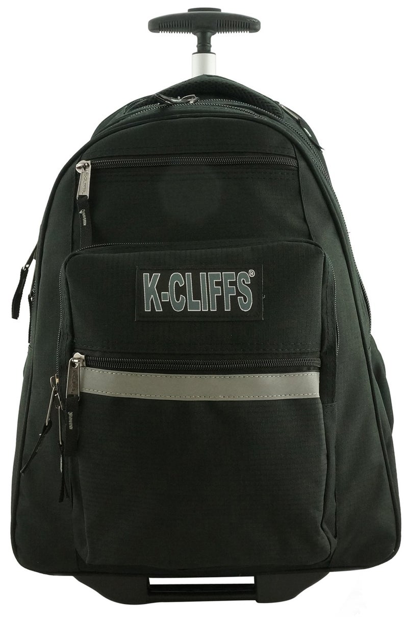 K-Cliffs Heavy Duty Rolling Backpack School Backpacks with Wheels Deluxe Trolley Book Bag Wheeled Daypack Workbag Multiple Pockets Bookbag with Safety Reflective Stripe Black - Image 2