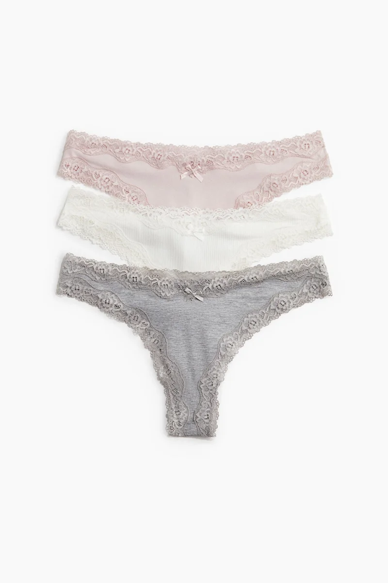 اتش اند ام ثلاث قطع سراويل داخلية برازيلية قطنية ودانتيل