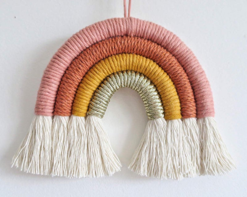 Ebingmima Rainbow Wall Hanging  Macrame Woven Rainbow  Rainbow Wall Decor  Baby Room Decor  Nursery Gift (Dusty Pink) - Image 1