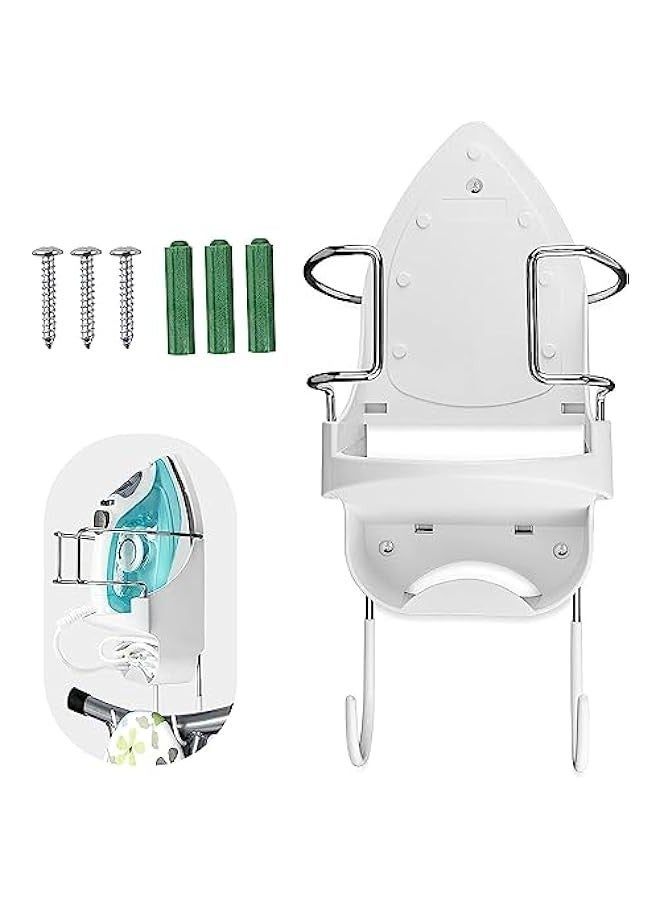 TRASSLE Ironing Board Holder Wall Mount,Electric Iron Holder Iron and Ironing Board Storage Organizer Shelf with Removable Hooks for Household Bathroom Laundry Room Max 5 Inch Width - Image 1