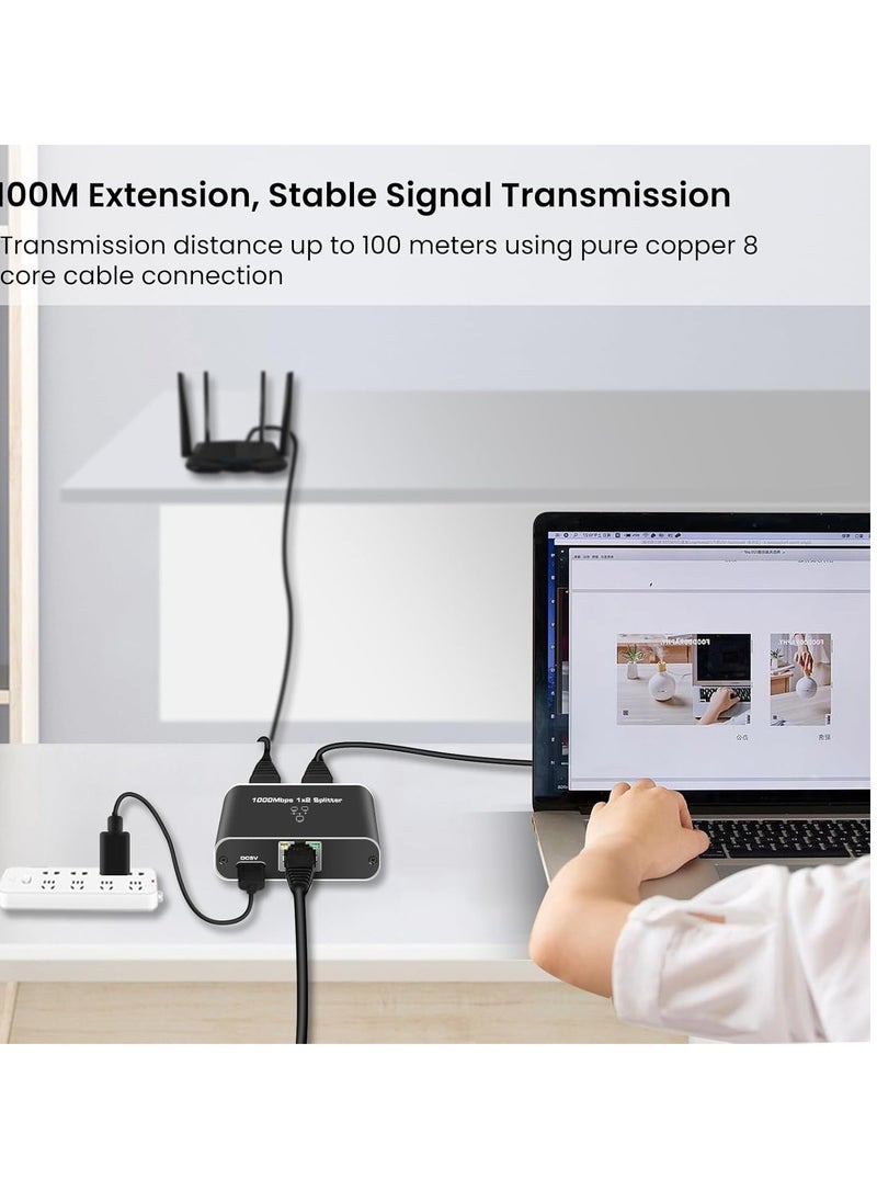 RJ45 Ethernet Splitter 1 to 2, 1000Mbps Network Splitter with USB Power Cable, Gigabit LAN Internet Splitter Connector for Cat5/5e/6/7/8, Support 2 Devices Working Simultaneously  - Image 3
