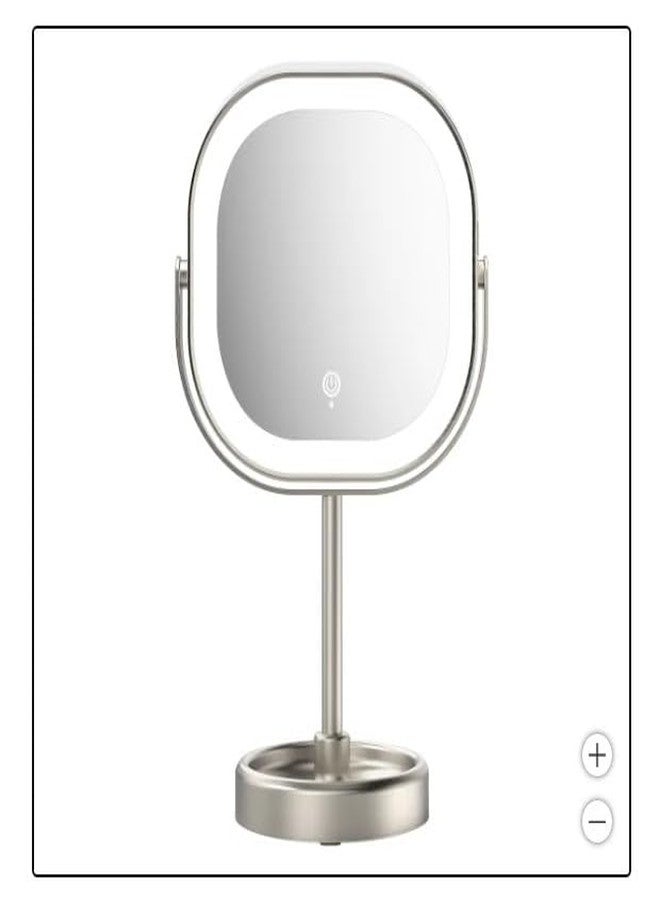 LED Vanity Mirror with Stand, Double-Sided 1x/10x Magnification, 3 Light Settings, 360° Rotation, USB Rechargeable, Brushed Nickel - Image 2
