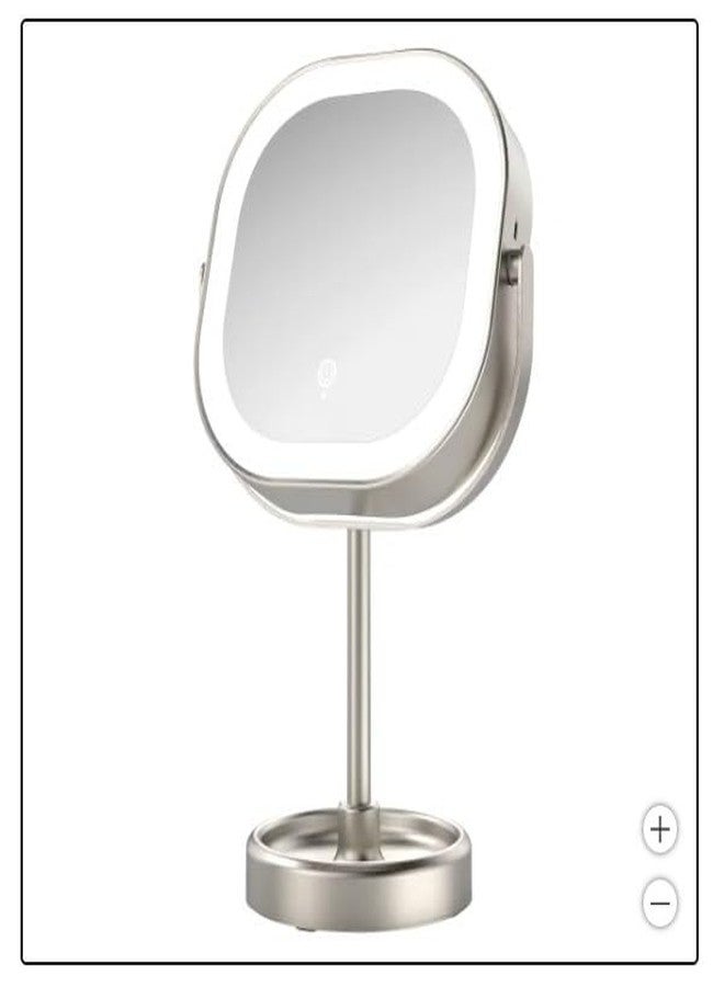 LED Vanity Mirror with Stand, Double-Sided 1x/10x Magnification, 3 Light Settings, 360° Rotation, USB Rechargeable, Brushed Nickel - Image 3