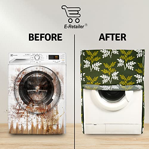 E-Retailer Washing Machine Cover for Front Load 5kg to 7.5kg | Light Weight Dustproof Cover with Zip Enclosure | Leaf Fully Automatic Washer Protector for Indoor Outdoor Use | Size 23x23x35 Inch - Image 4