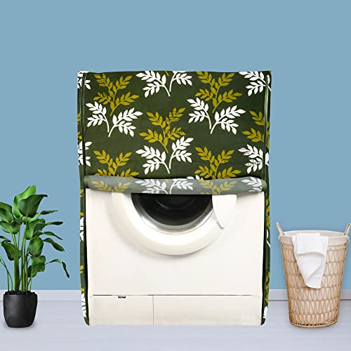 E-Retailer Washing Machine Cover for Front Load 5kg to 7.5kg | Light Weight Dustproof Cover with Zip Enclosure | Leaf Fully Automatic Washer Protector for Indoor Outdoor Use | Size 23x23x35 Inch - Image 1