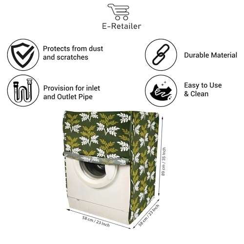 E-Retailer Washing Machine Cover for Front Load 5kg to 7.5kg | Light Weight Dustproof Cover with Zip Enclosure | Leaf Fully Automatic Washer Protector for Indoor Outdoor Use | Size 23x23x35 Inch - Image 2