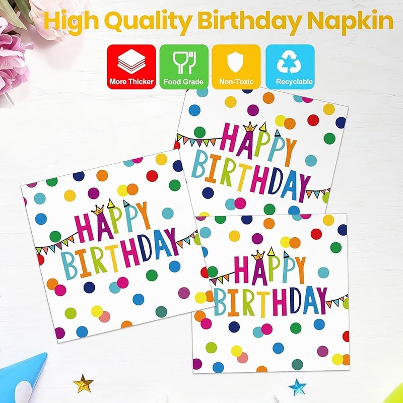 175 Pcs Happy Birthday Party Supplies, Birthday Decorations Colorful Dots Themed for Boys and Girls, Includes Happy Birthday Plates and Napkins, Cups, Tablecloth, Serves 25 - Image 5