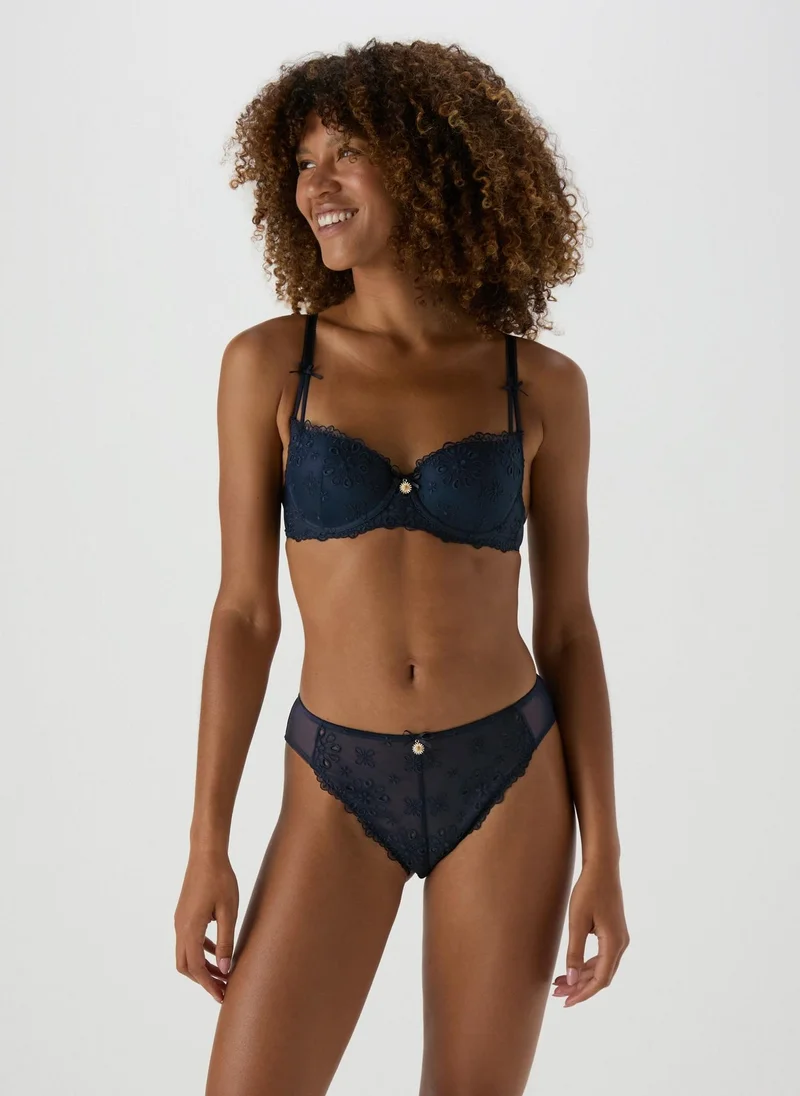 Matalan Navy Embroidered Co Ord Bra