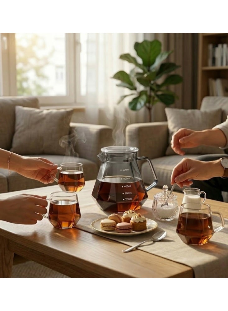 V60 Glass Coffee Pot,600mL Coffee Maker Diamond Style Teapot Glass Pot Pour Over Coffee with Lid for Drip Coffee Makers, V60 Glass Coffee Server, Coffee Dripper,Perfect for Preparing and Serving Coffee - Image 5