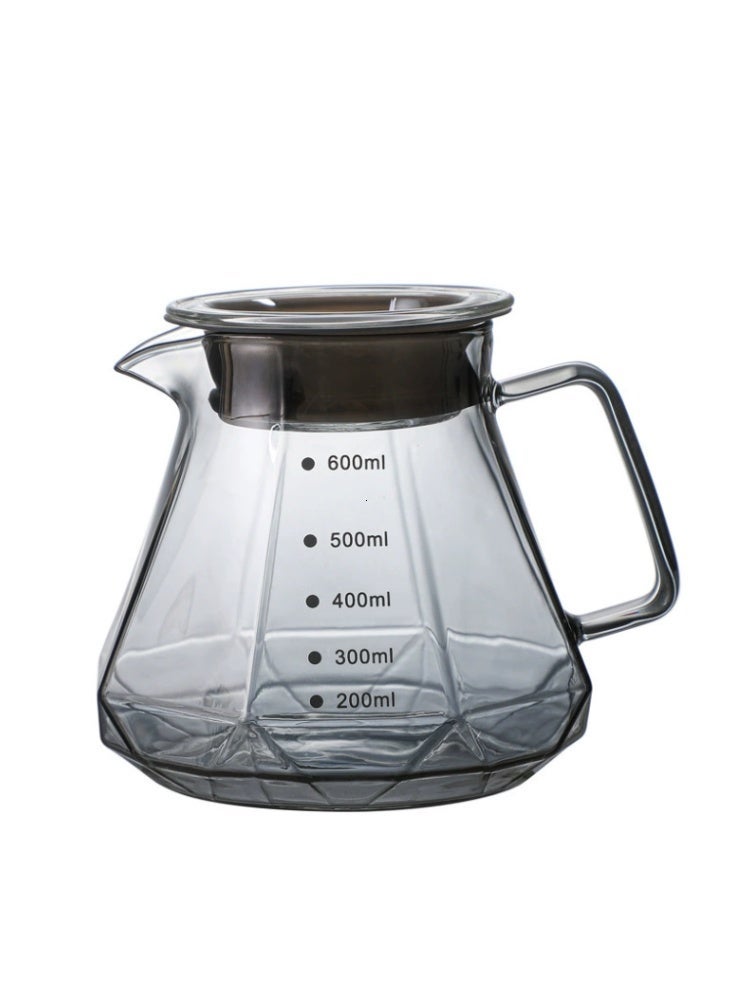 V60 Glass Coffee Pot,600mL Coffee Maker Diamond Style Teapot Glass Pot Pour Over Coffee with Lid for Drip Coffee Makers, V60 Glass Coffee Server, Coffee Dripper,Perfect for Preparing and Serving Coffee - Image 1