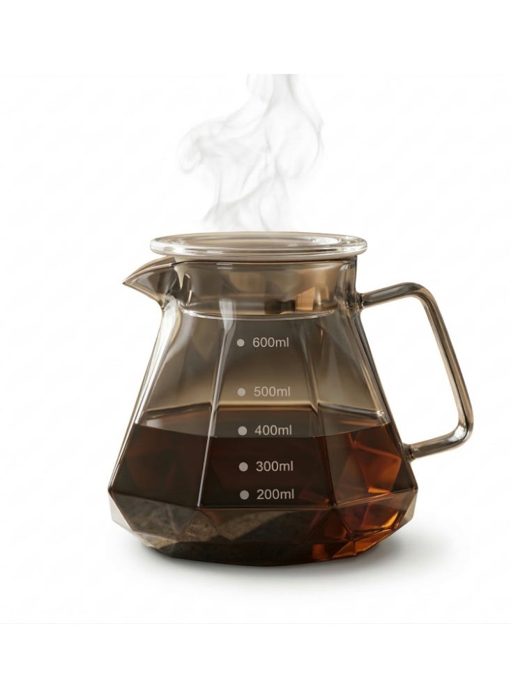 V60 Glass Coffee Pot,600mL Coffee Maker Diamond Style Teapot Glass Pot Pour Over Coffee with Lid for Drip Coffee Makers, V60 Glass Coffee Server, Coffee Dripper,Perfect for Preparing and Serving Coffee - Image 2