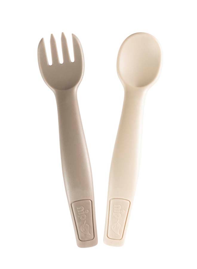 nip Eco-Friendly Spoon And Fork Cutlery Set, Grey, 2 Pieces - Image 1