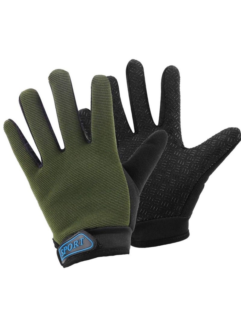 SPORT SYOSI Kids Cycling Gloves, Fishing Gloves Boys Sport Climbing Breathable Anti Slip Full Finger for Outdoor Sports (Green) - Image 1