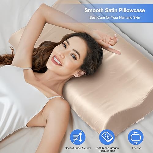 Zelimun Satin Pillowcase for Contour Memory Foam Pillows, 24" x 14" x 5.1"/3.5" Cervical Pillow Case, Soft Pillow Cover for Sleeping Pillows (Champagne) - Image 5
