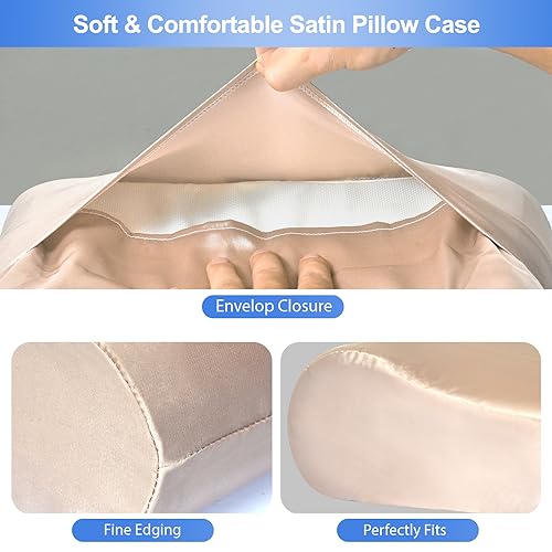 Zelimun Satin Pillowcase for Contour Memory Foam Pillows, 24" x 14" x 5.1"/3.5" Cervical Pillow Case, Soft Pillow Cover for Sleeping Pillows (Champagne) - Image 3