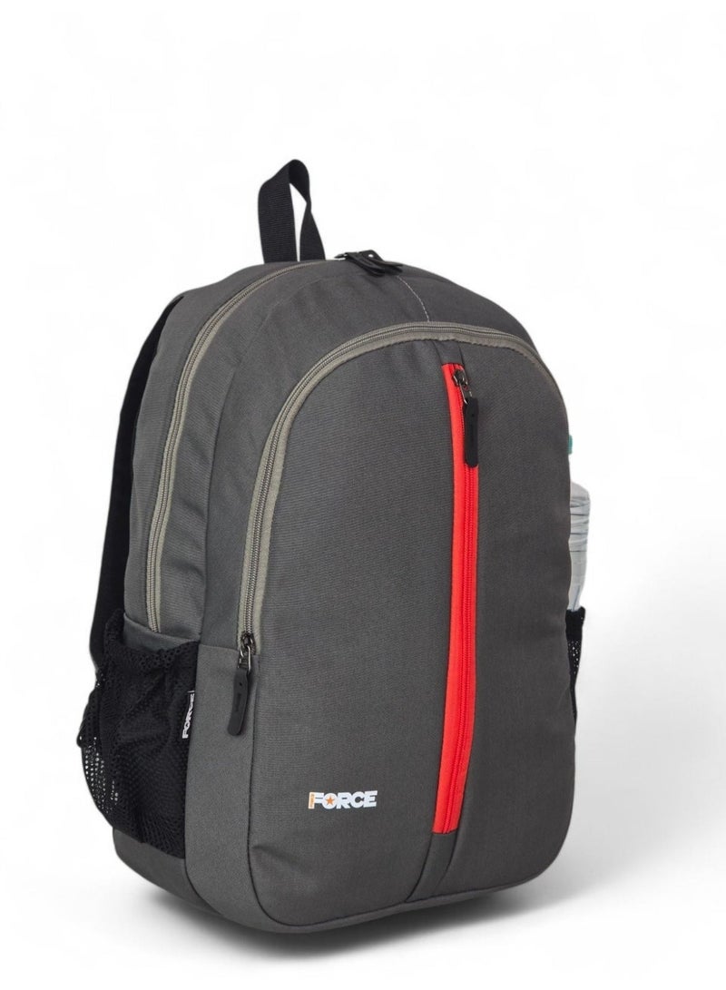 فورس حقيبة ظهر فورس الأساسية – سعة كاملة – مقاومة للماء – رمادي داكن رمادي داكن مع سحاب أمامي أحمر - Image 2