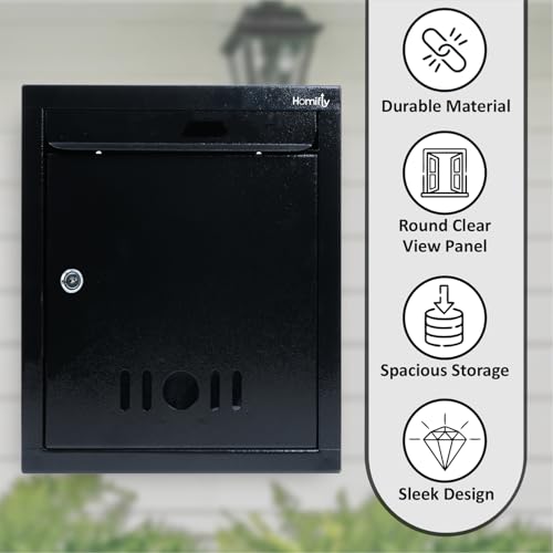 HOMIFLY Wall Mount A4 Size Letter Box/Mail Box/Suggestion Box/Complaint Box for Office/Post Box for Home gate with Clear Window View & Secure Key Lock - (Black) - Image 5