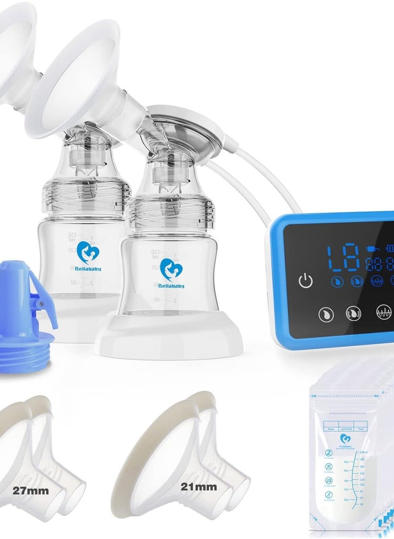 Bellababy - Bellababy Electric Breast Pump Portable Touch Control LED Timer Display, 4 Modes & 9 Levels Efficient Suction Double Breast Pump, Comes with 21mm /24mm/27mm Flanges - Image 1