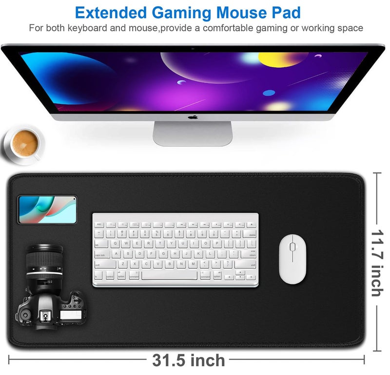 Naukay Large Extended Gaming Mouse Pad, Water Resist Non-Slip Mousepad Rubber Base Long Desk Mouse Pad with Stitched Edges, Computer Keyboard Mouse Mat for Gaming, Office & Home, 31.5 x 11.7 in, Black - Image 2